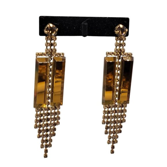 Matte Dangling Tassel Chandelier Earrings Runway Geometric Design Vtg Gold-Tone - Picture 12 of 16